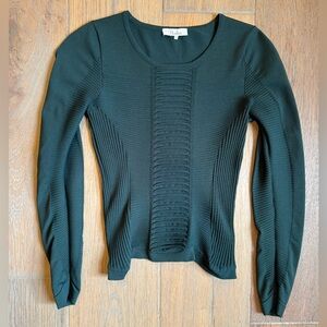 Parker Green Stretch Knit Ribbed Pleated Fitted Long Sleeve Pullover Top Size M